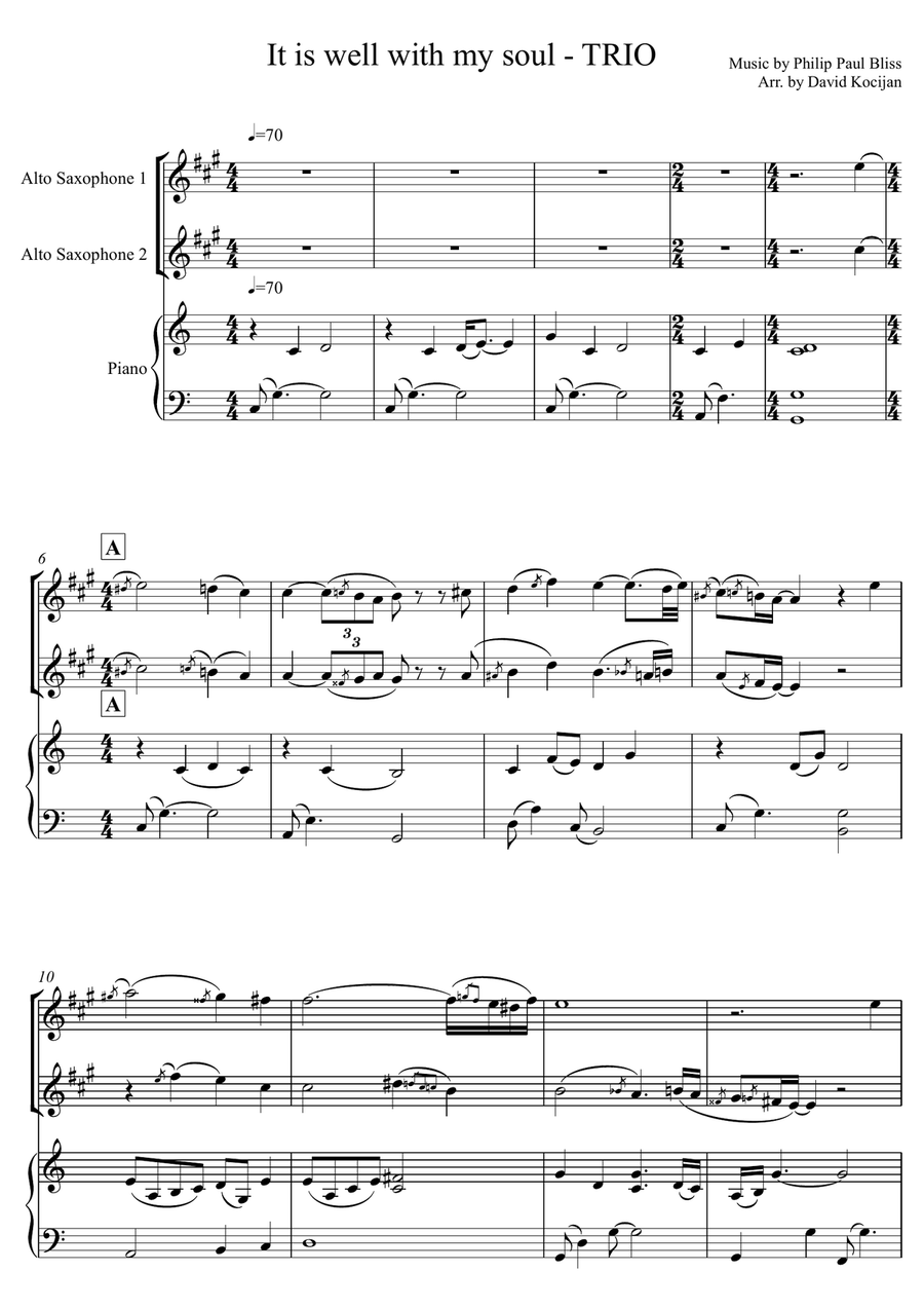 It is well with my soul - TRIO (2 Alto Saxophones & Piano) Woodwind Duet scores gallery preview page 1
