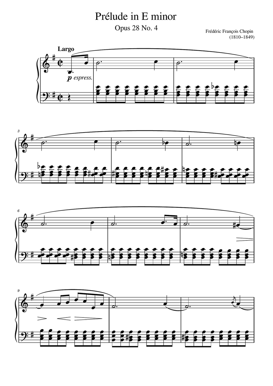 Prelude in E minor, Op. 28, No. 4 - Chopin Piano Solo scores gallery preview page 1