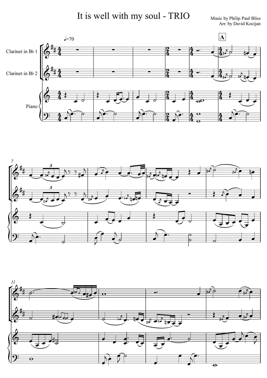 It is well with my soul - TRIO (2 Clarinets & Piano) Woodwind Duet scores gallery preview page 1