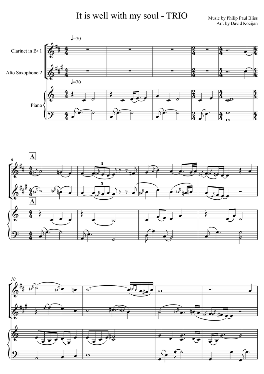 It is well with my soul - TRIO (Clarinet, Alto Sax & Piano) Woodwind Duet scores gallery preview page 1
