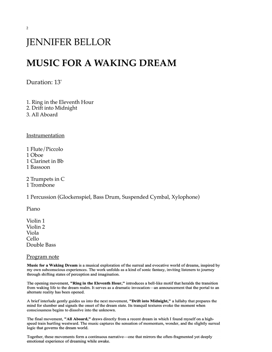 Music for a Waking Dream - sinfonietta/chamber orchestra - Score and Parts Chamber Orchestra scores gallery preview page 3