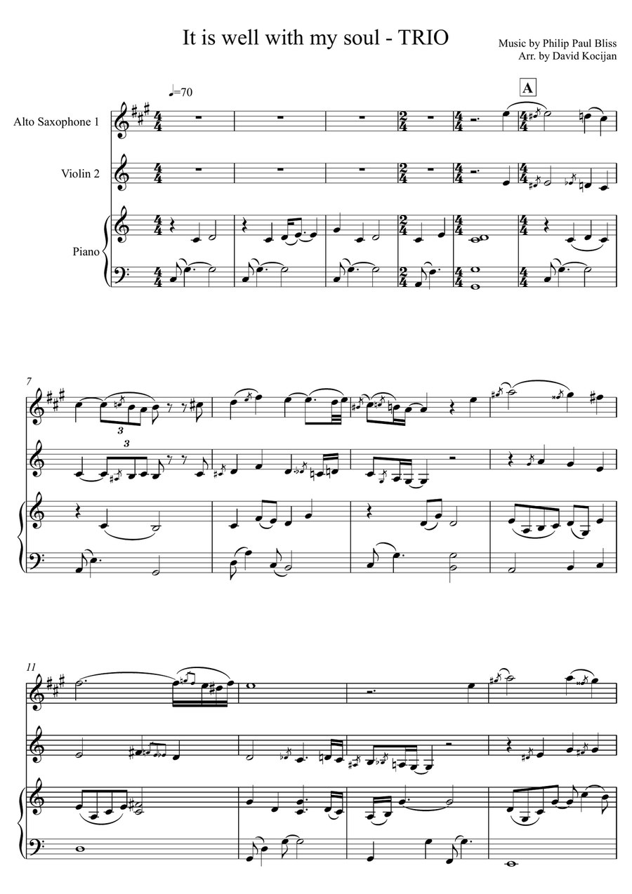 It is well with my soul - TRIO (Alto Sax, Violin & Piano) Chamber Music scores gallery preview page 1