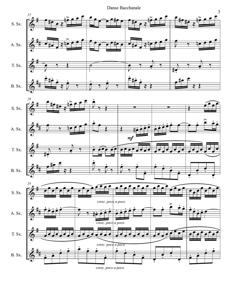 Danse Bacchanale from Samson et Delilah for Saxophone Quartet Saxophone Quartet scores gallery preview page 3