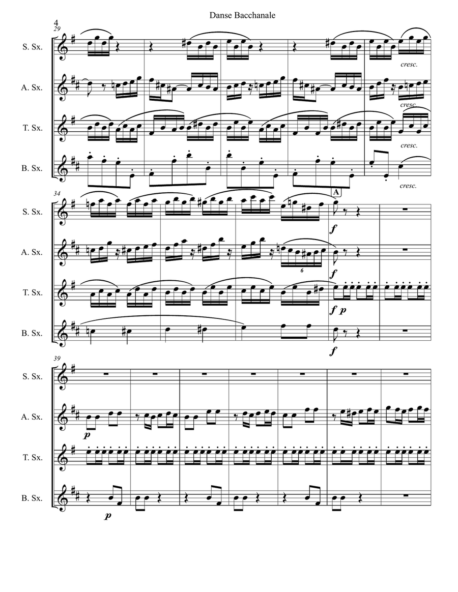 Danse Bacchanale from Samson et Delilah for Saxophone Quartet Saxophone Quartet scores gallery preview page 4