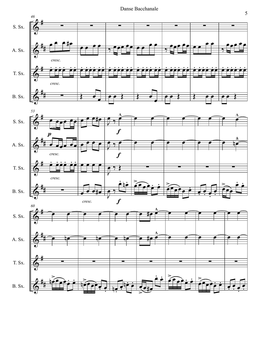 Danse Bacchanale from Samson et Delilah for Saxophone Quartet Saxophone Quartet scores gallery preview page 5