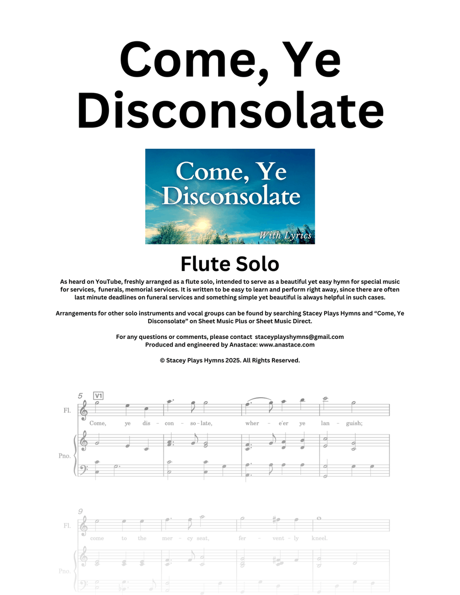 Come, Ye Disconsolate - Flute Solo for Church Services and Funerals Flute Solo scores gallery preview page 1