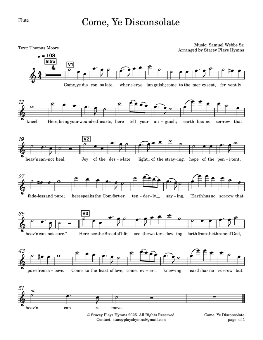 Come, Ye Disconsolate - Flute Solo for Church Services and Funerals Flute Solo scores gallery preview page 2