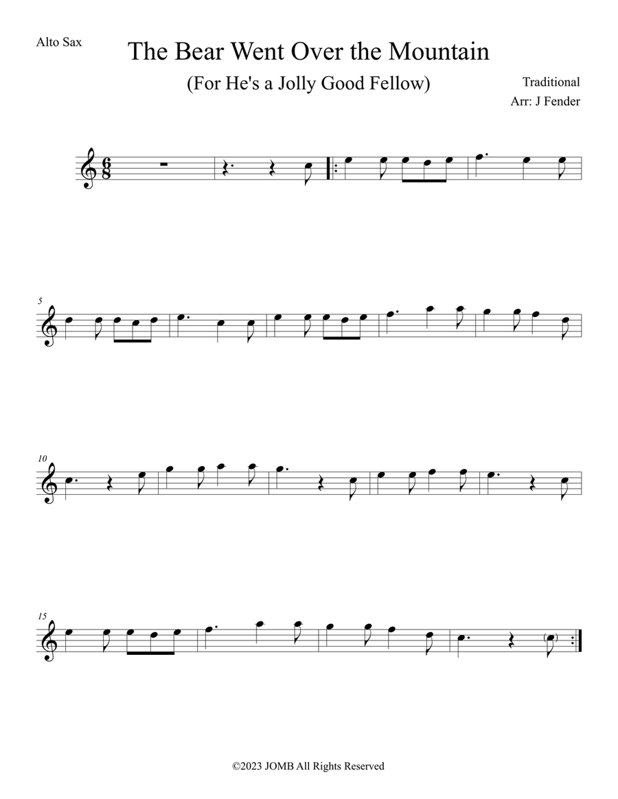 The Bear Went Over the Mountain (For He's a Jolly Good Fellow) Alto Saxophone scores gallery preview page 1