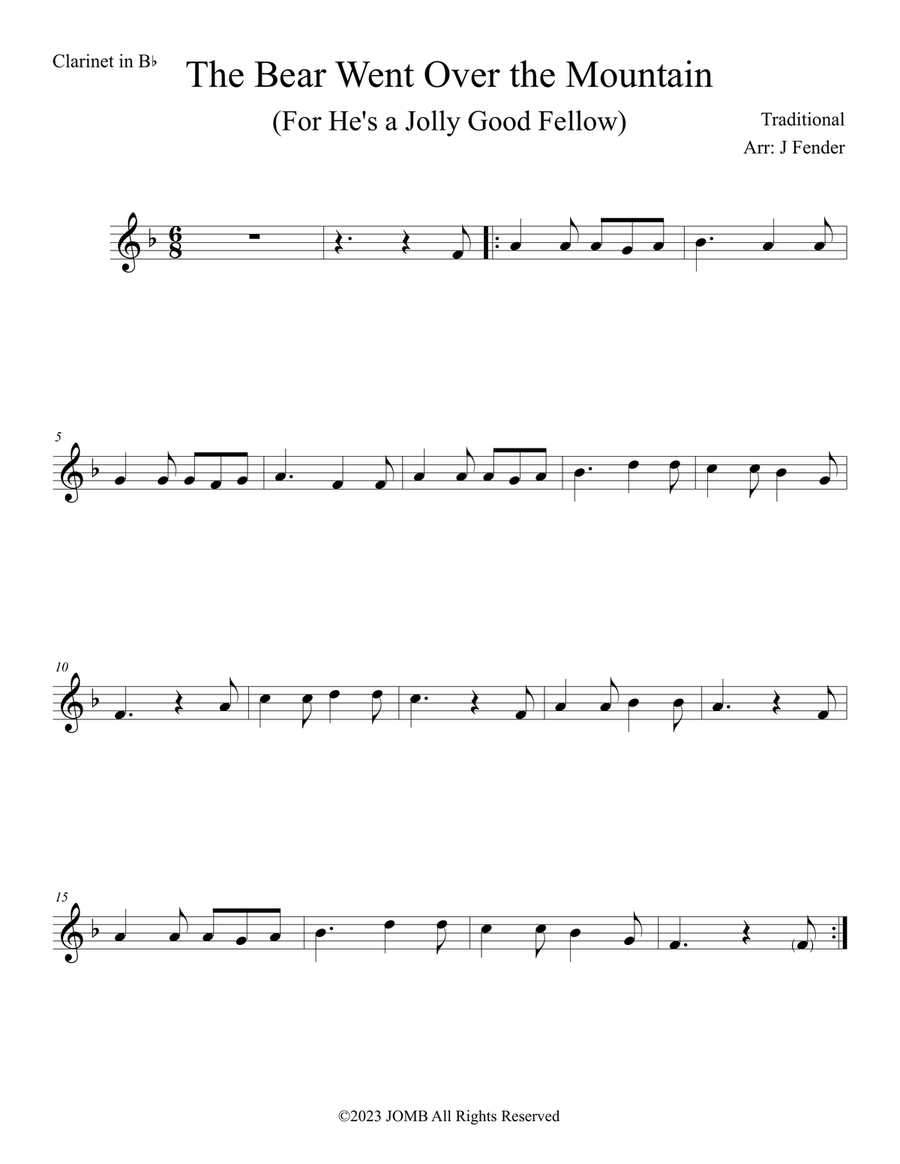 The Bear Went Over the Mountain (For He's a Jolly Good Fellow) B-Flat Clarinet scores gallery preview page 1