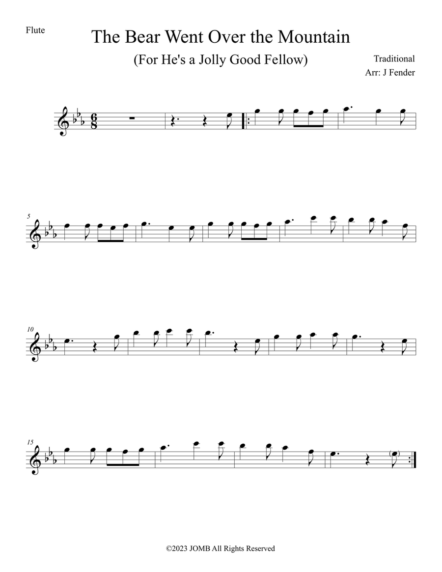 The Bear Went Over the Mountain (For He's a Jolly Good Fellow) Flute scores gallery preview page 1