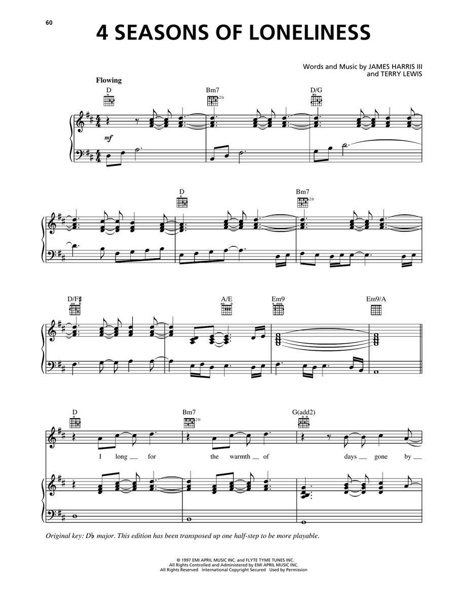 4 Seasons Of Loneliness 4 Seasons Of Loneliness Piano, Vocal, Guitar scores gallery preview page 1