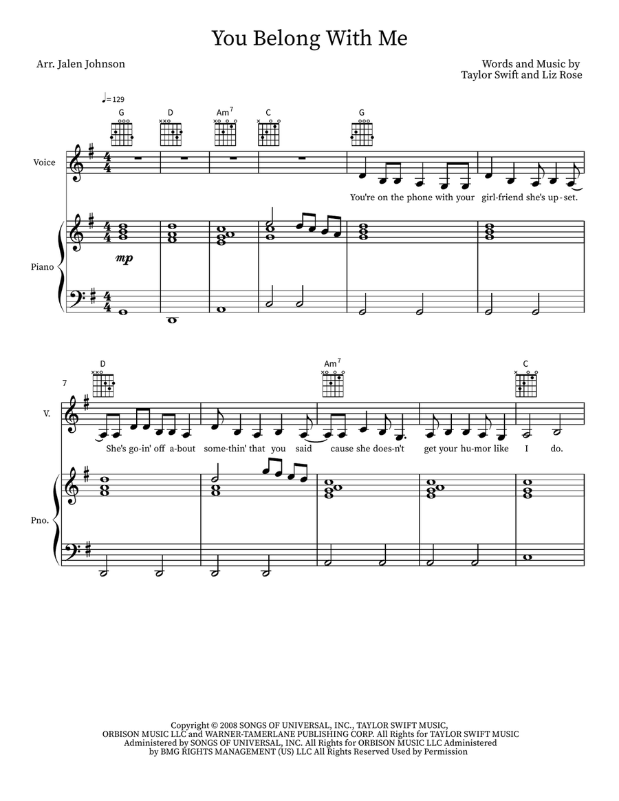 You Belong With Me You Belong With Me Piano, Vocal scores gallery preview page 1