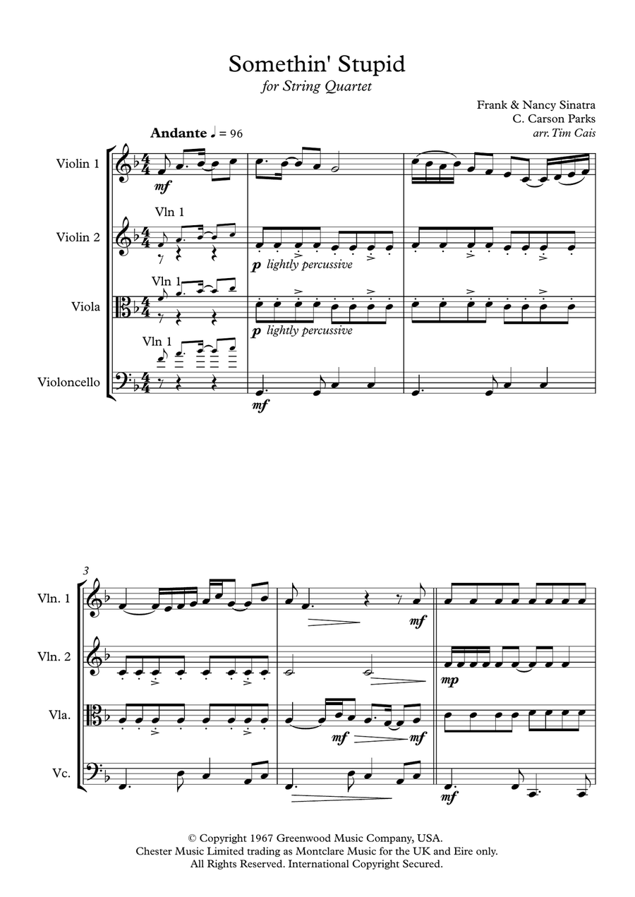 Somethin' Stupid Somethin' Stupid String Quartet scores gallery preview page 1