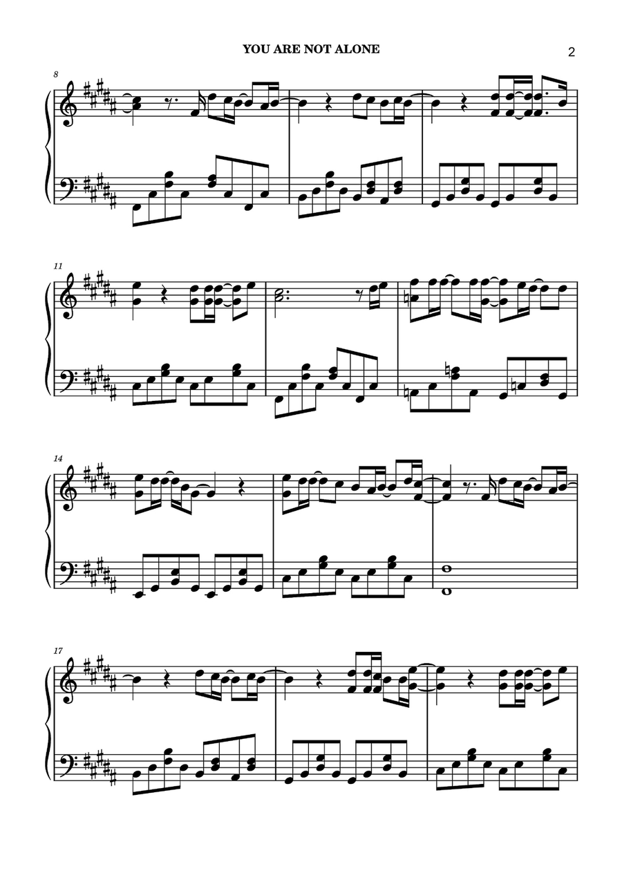 You Are Not Alone You Are Not Alone Piano Solo scores gallery preview page 2