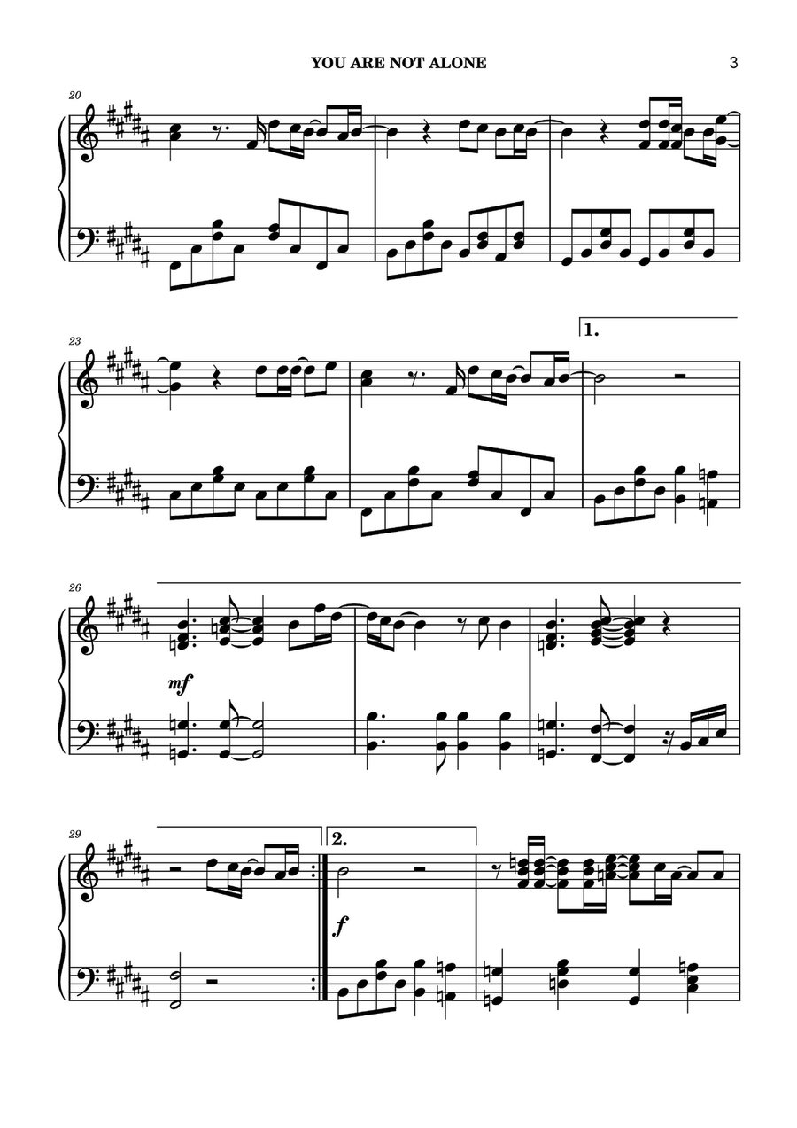 You Are Not Alone You Are Not Alone Piano Solo scores gallery preview page 3