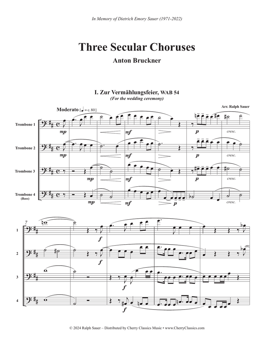Three Secular Choruses for Four Trombones Brass Quartet scores gallery preview page 1