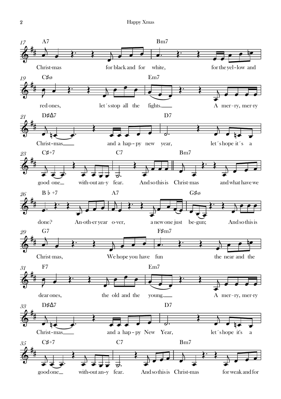 Happy Xmas (War Is Over) Happy Xmas (War Is Over) Piano scores gallery preview page 2