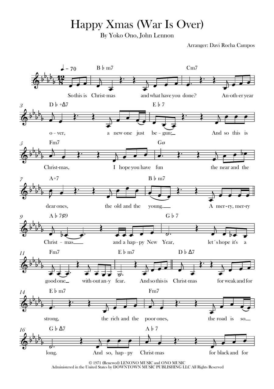 Happy Xmas (War Is Over) Happy Xmas (War Is Over) Piano scores gallery preview page 1