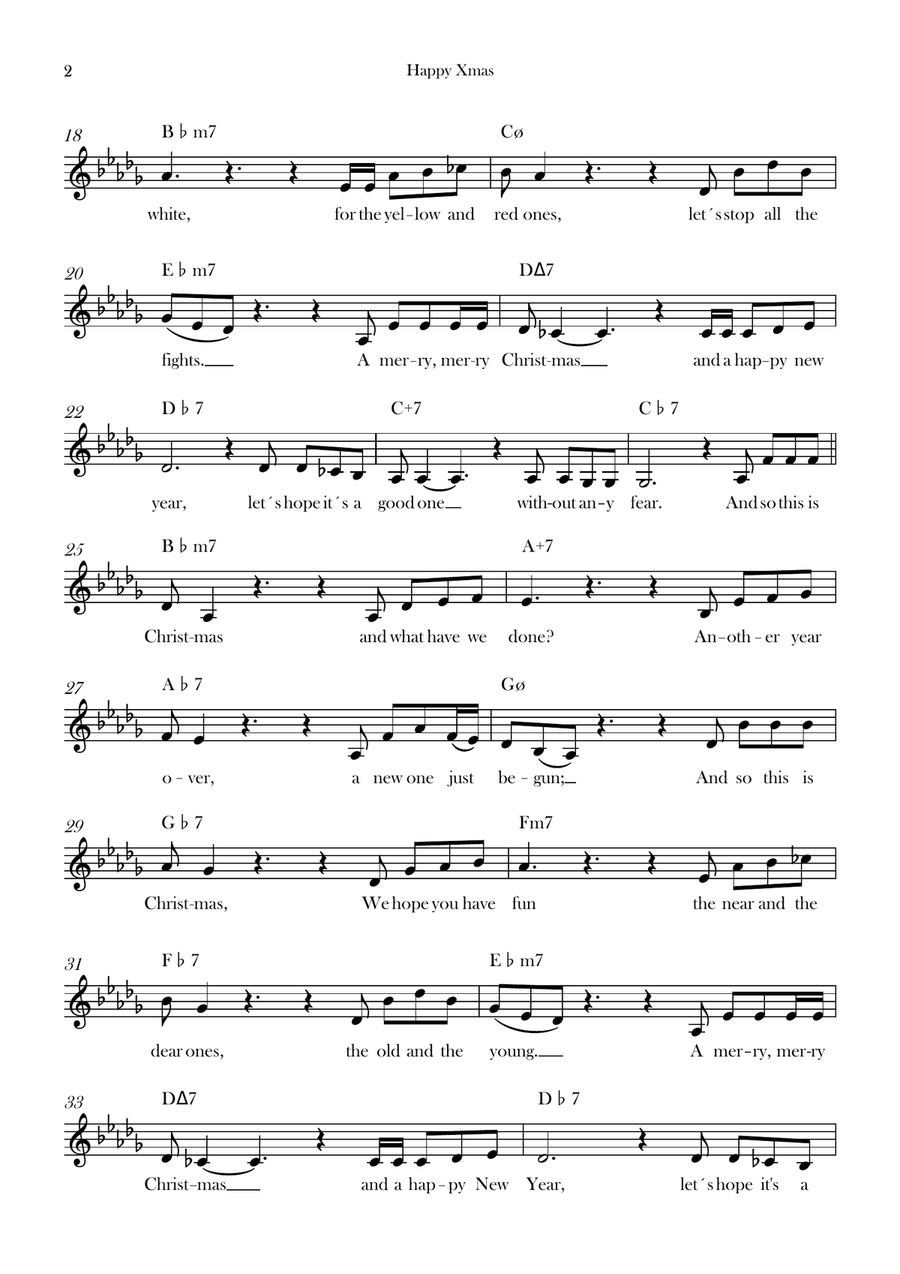 Happy Xmas (War Is Over) Happy Xmas (War Is Over) Piano scores gallery preview page 2