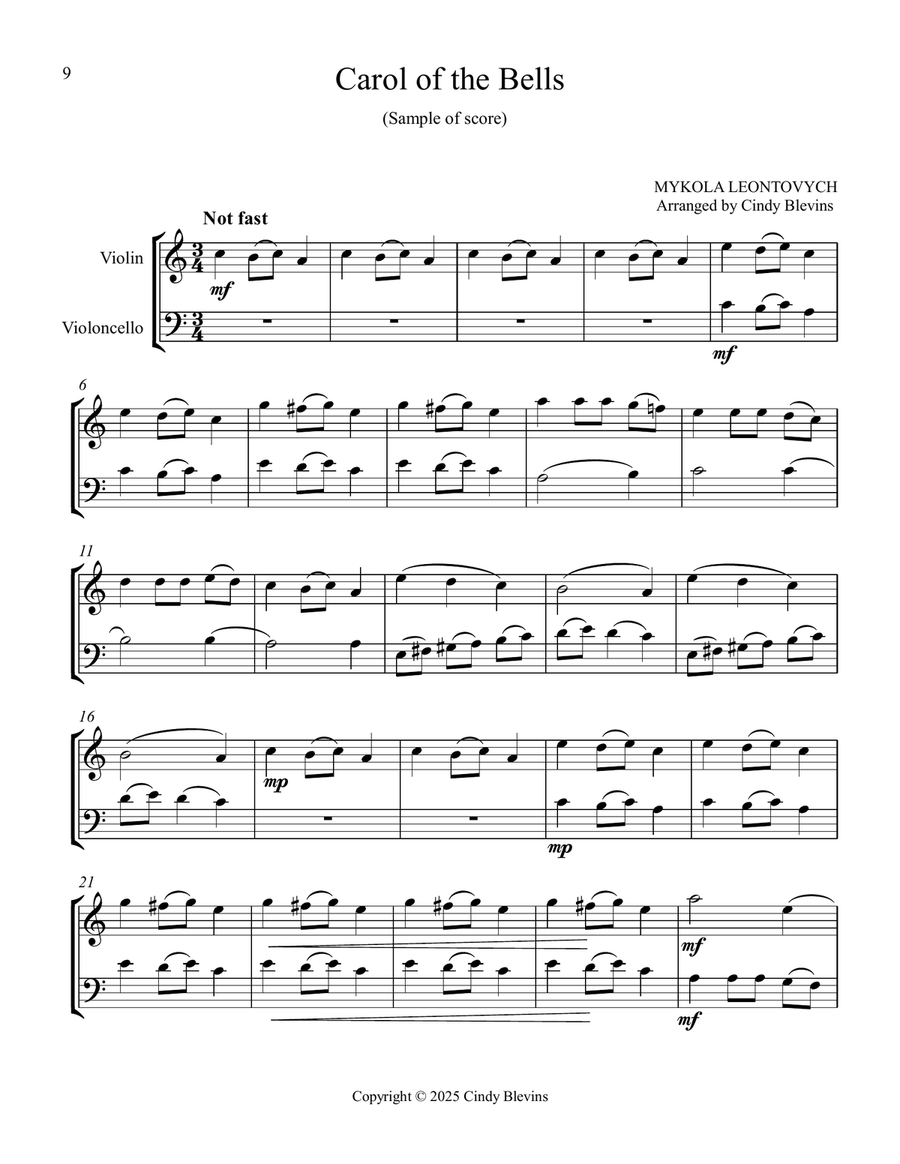 Violin and Cello for Christmas, Book 1 (12 Arrangements) String Duet scores gallery preview page 2