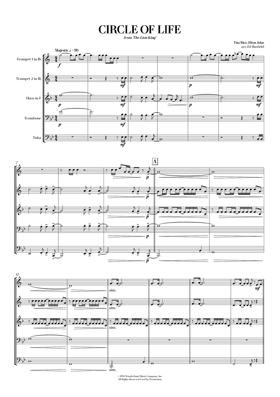 Circle Of Life Circle Of Life Brass Quintet scores gallery preview page 3
