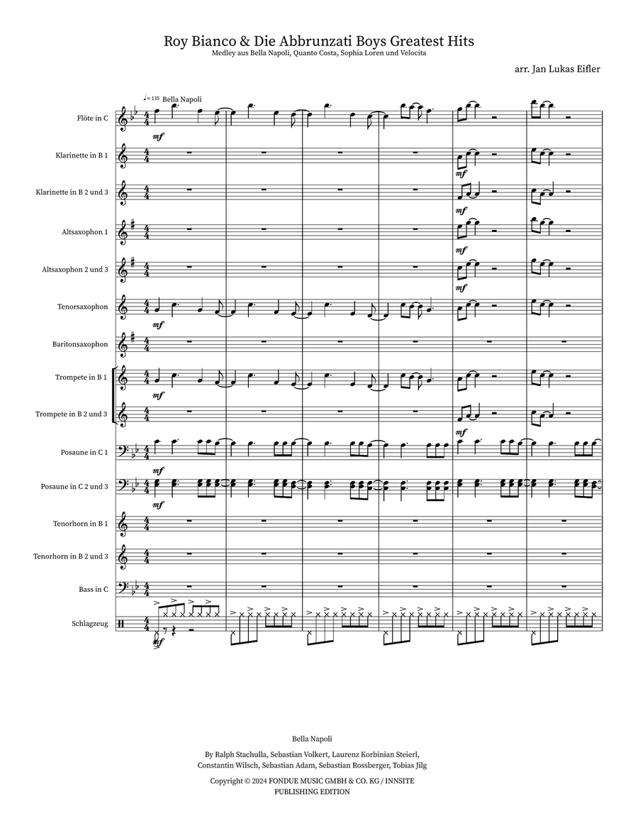 Medley: Bella Napoli with Quanto Costa, Sophia Loren, and Velocita Concert Band scores gallery preview page 1