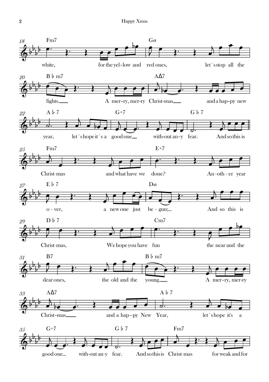 Happy Xmas (War Is Over) Happy Xmas (War Is Over) Piano scores gallery preview page 2