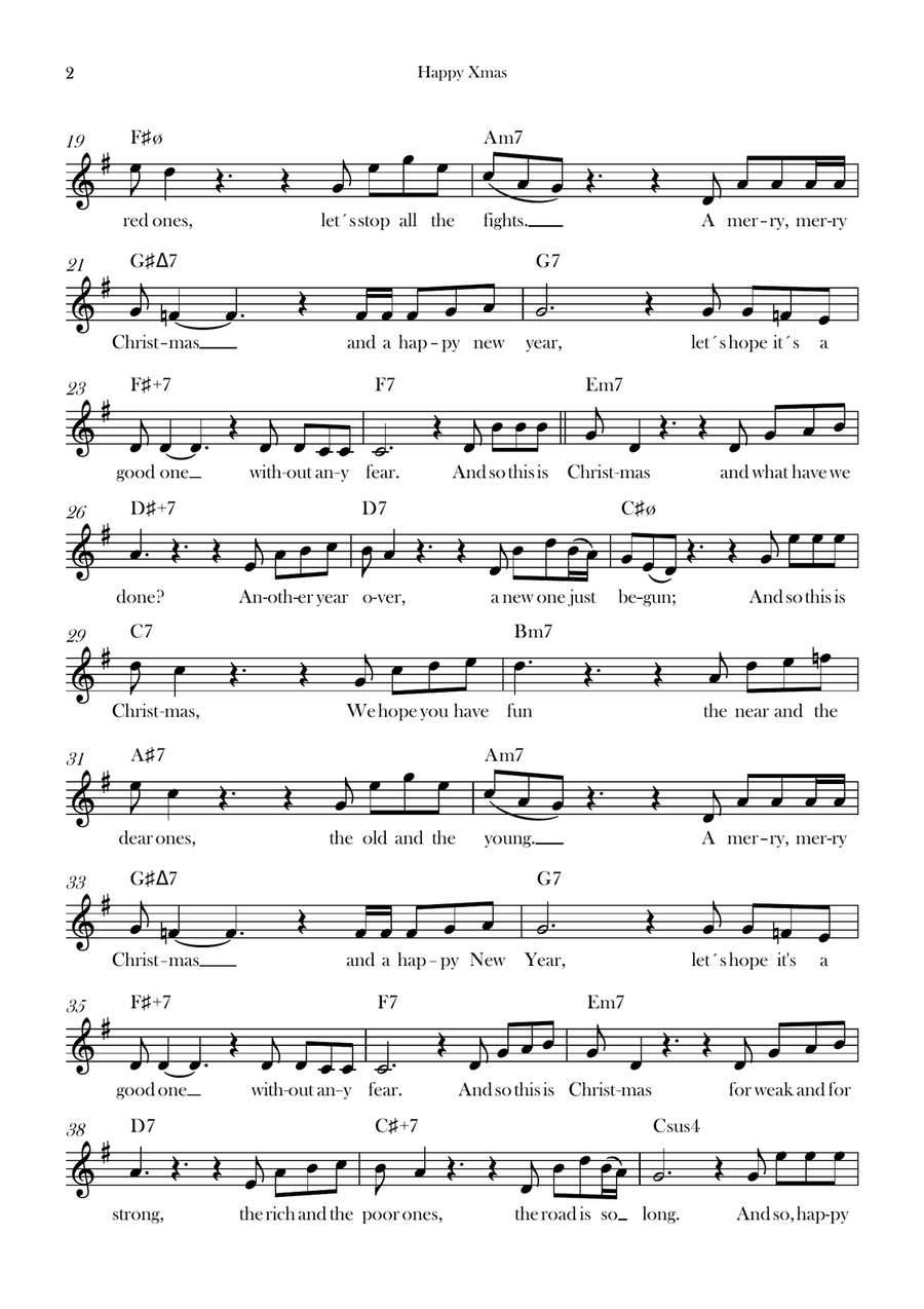 Happy Xmas (War Is Over) Happy Xmas (War Is Over) Piano scores gallery preview page 2