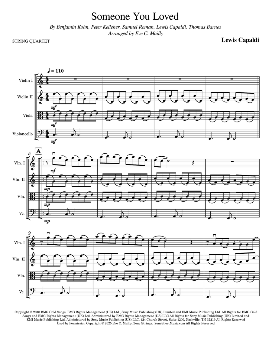 Someone You Loved Someone You Loved String Quartet scores gallery preview page 1