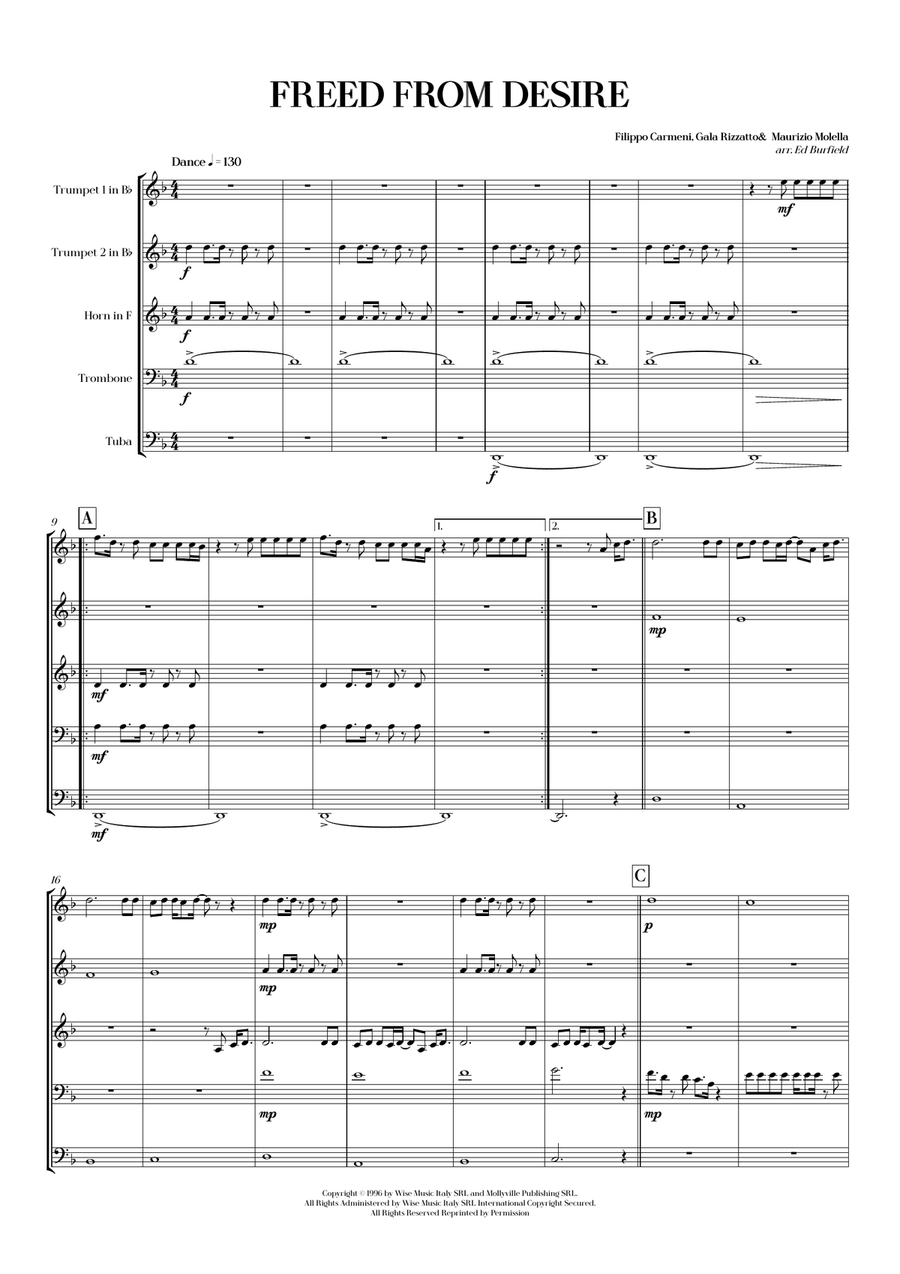 Freed From Desire Freed From Desire Brass Quintet scores gallery preview page 3