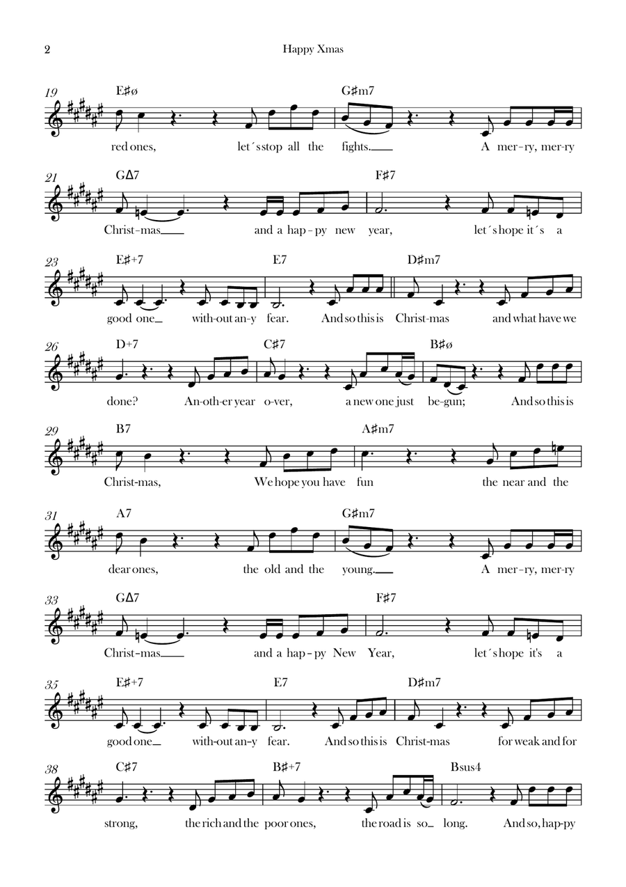 Happy Xmas (War Is Over) Happy Xmas (War Is Over) Piano scores gallery preview page 2