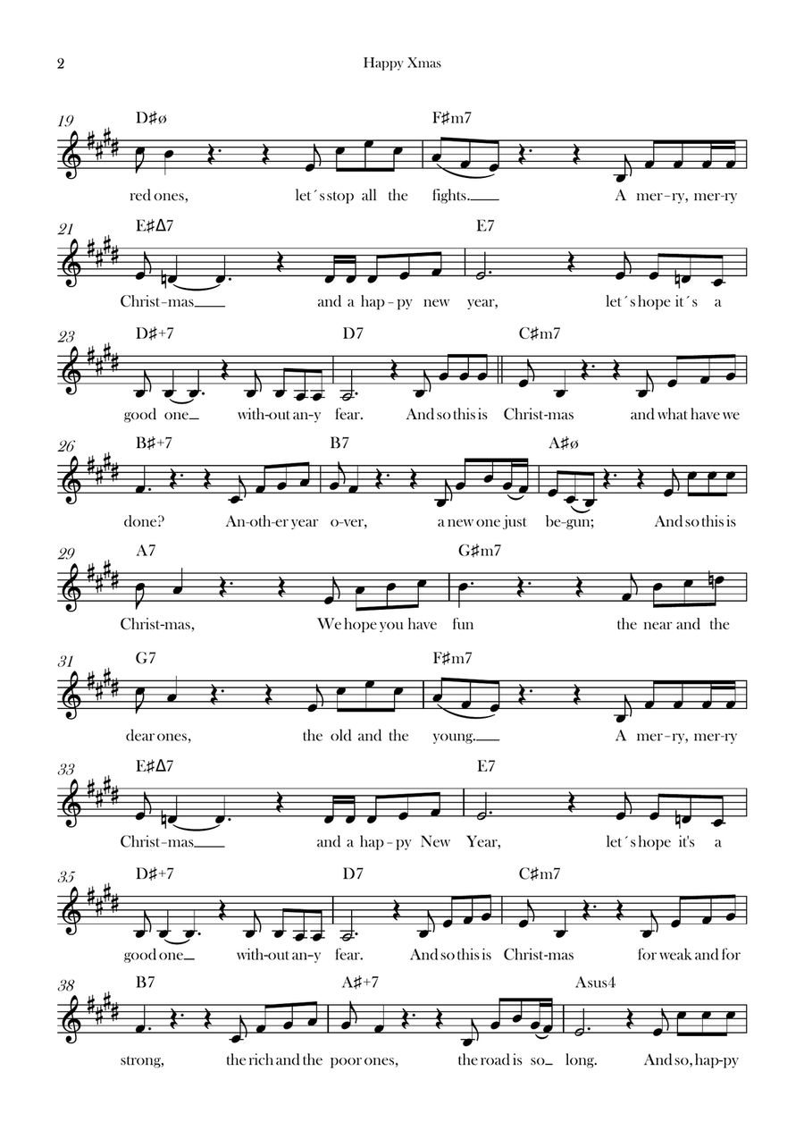 Happy Xmas (War Is Over) Happy Xmas (War Is Over) Piano scores gallery preview page 2