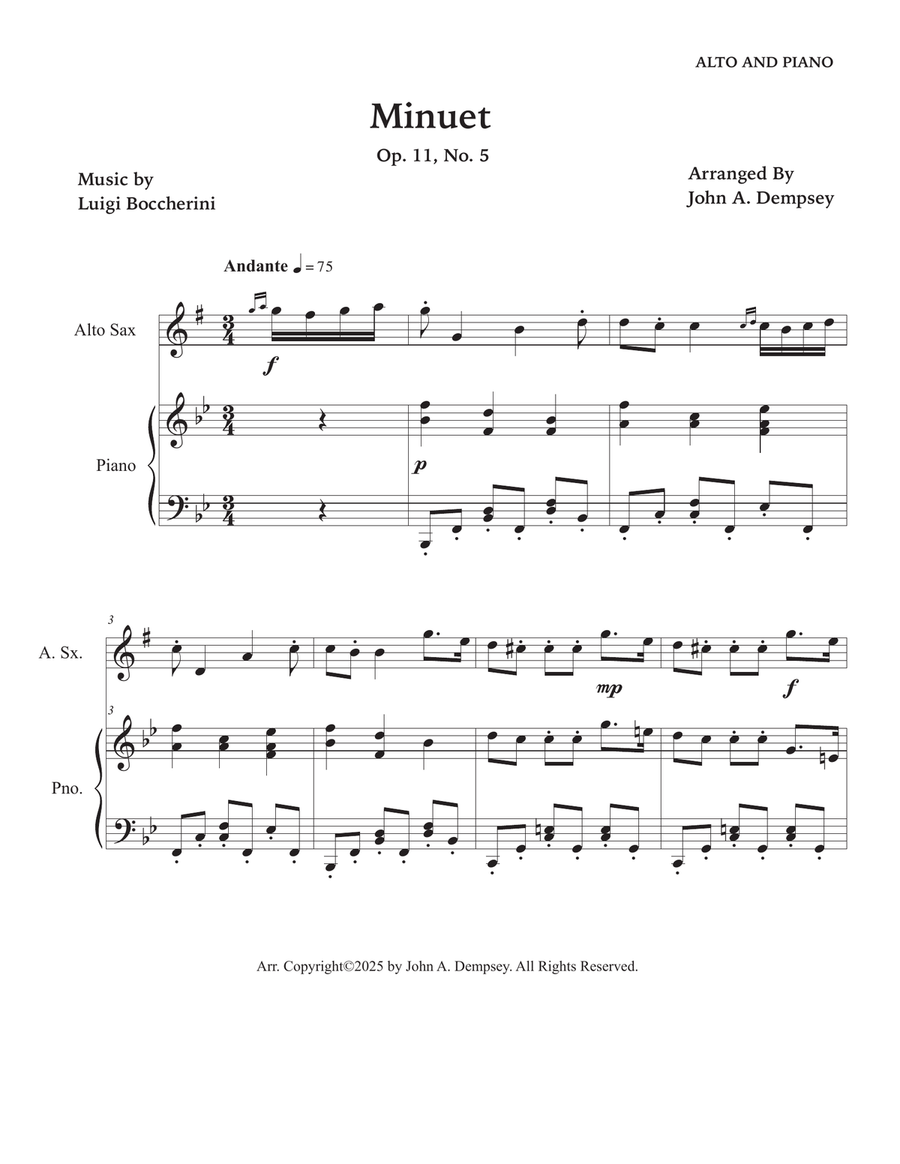 Minuet (Boccherini): Wedding Music for Alto Sax and Piano Alto Saxophone scores gallery preview page 5
