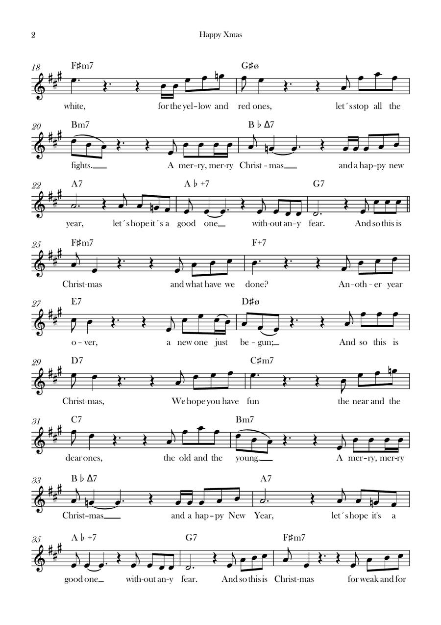 Happy Xmas (War Is Over) Happy Xmas (War Is Over) Piano scores gallery preview page 2