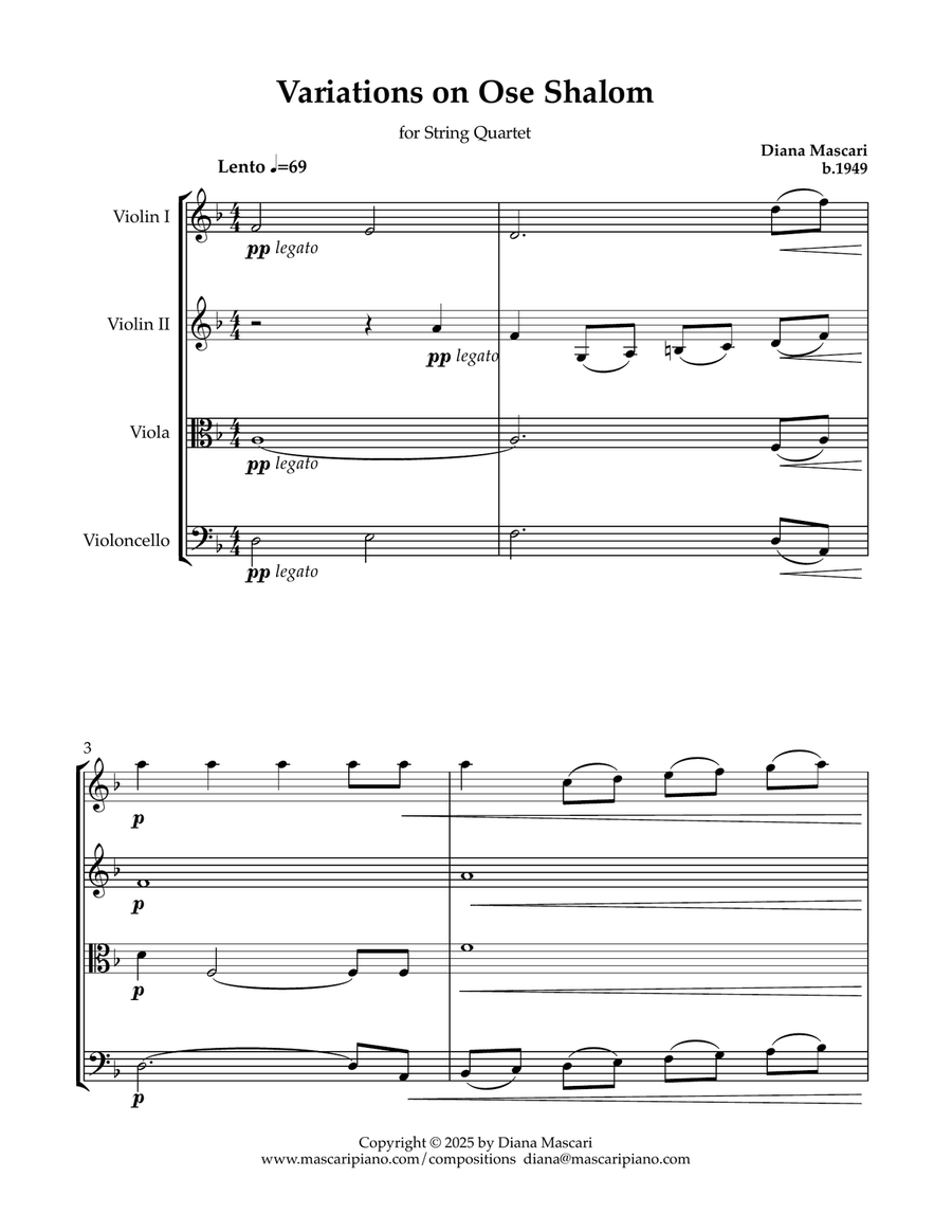 Variations on Ose Shalom String Quartet scores gallery preview page 2