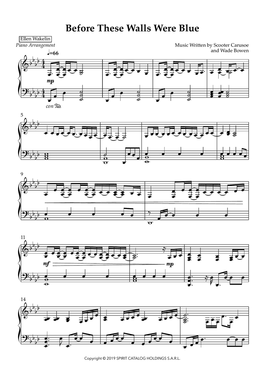 Before These Walls Were Blue Piano Solo scores gallery preview page 1