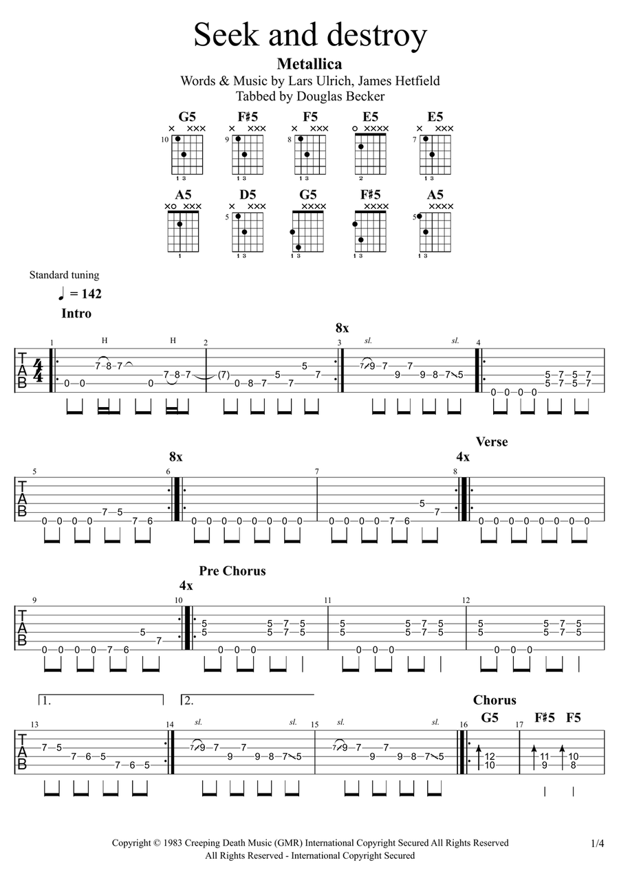 Seek & Destroy Seek & Destroy Classical Guitar scores gallery preview page 1