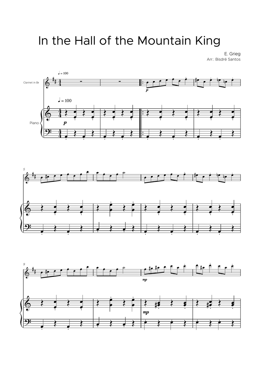 In the Hall of the Mountain King B-Flat Clarinet scores gallery preview page 1