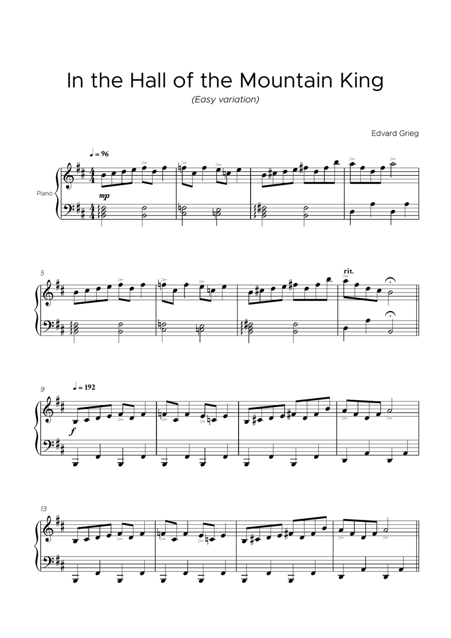In the Hall of the Mountain King Easy Piano scores gallery preview page 1