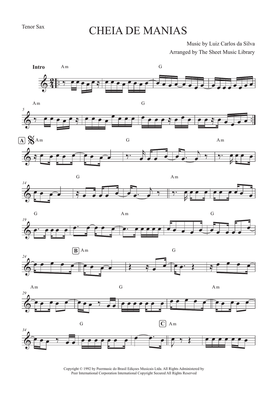 Cheia De Manias Cheia De Manias Tenor Saxophone scores gallery preview page 1