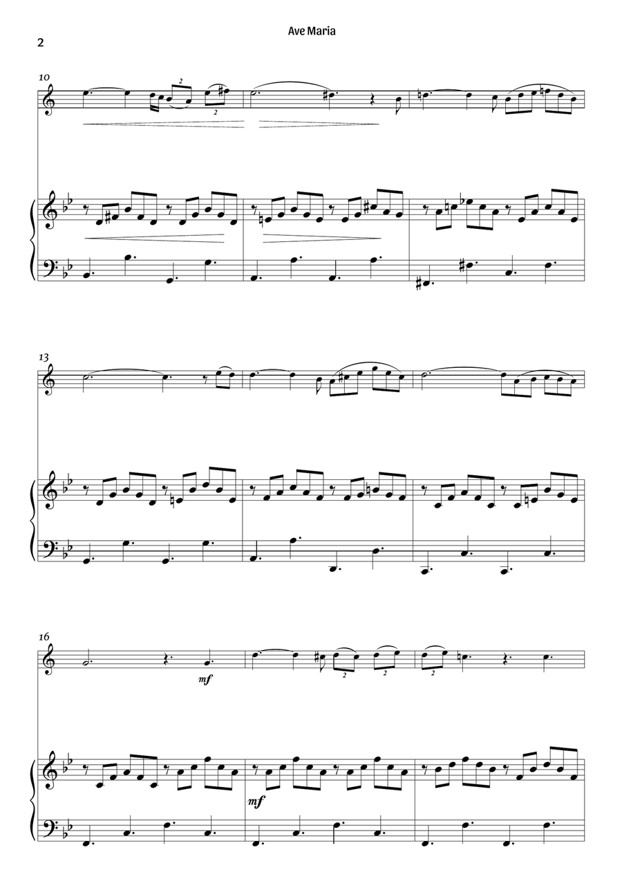 Ave Maria (clarinet and piano – clean sheet music) B-Flat Clarinet scores gallery preview page 2