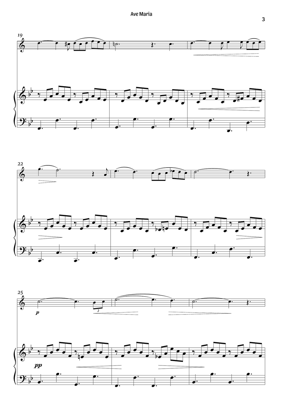 Ave Maria (clarinet and piano – clean sheet music) B-Flat Clarinet scores gallery preview page 3