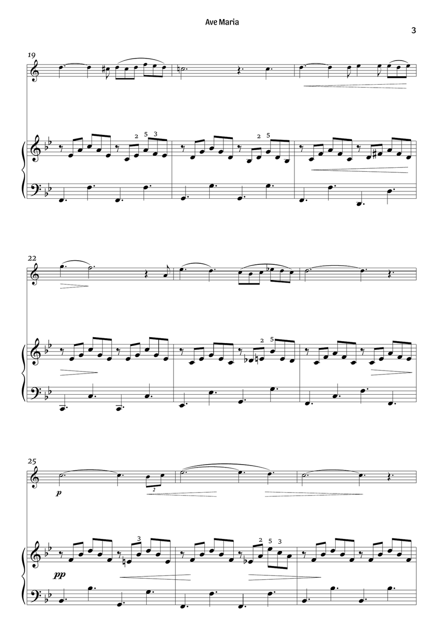 Ave Maria (clarinet and piano – clean with fingering) B-Flat Clarinet scores gallery preview page 3