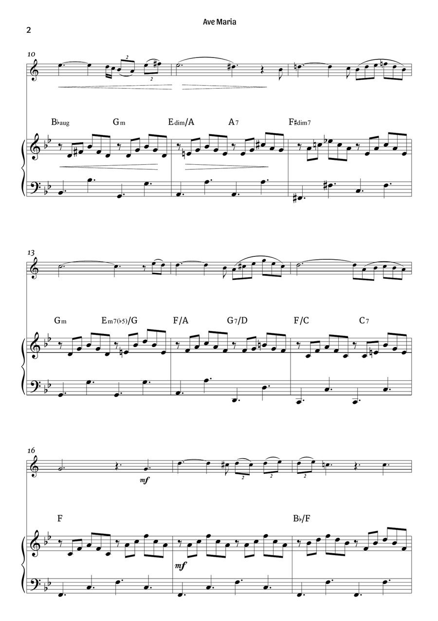 Ave Maria (clarinet and piano – clean with chords) B-Flat Clarinet scores gallery preview page 2