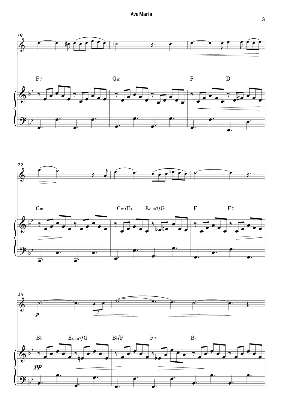 Ave Maria (clarinet and piano – clean with chords) B-Flat Clarinet scores gallery preview page 3
