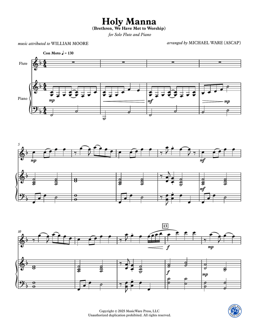 Holy Manna (Brethren, We Have Met to Worship) - Flute Flute scores gallery preview page 2