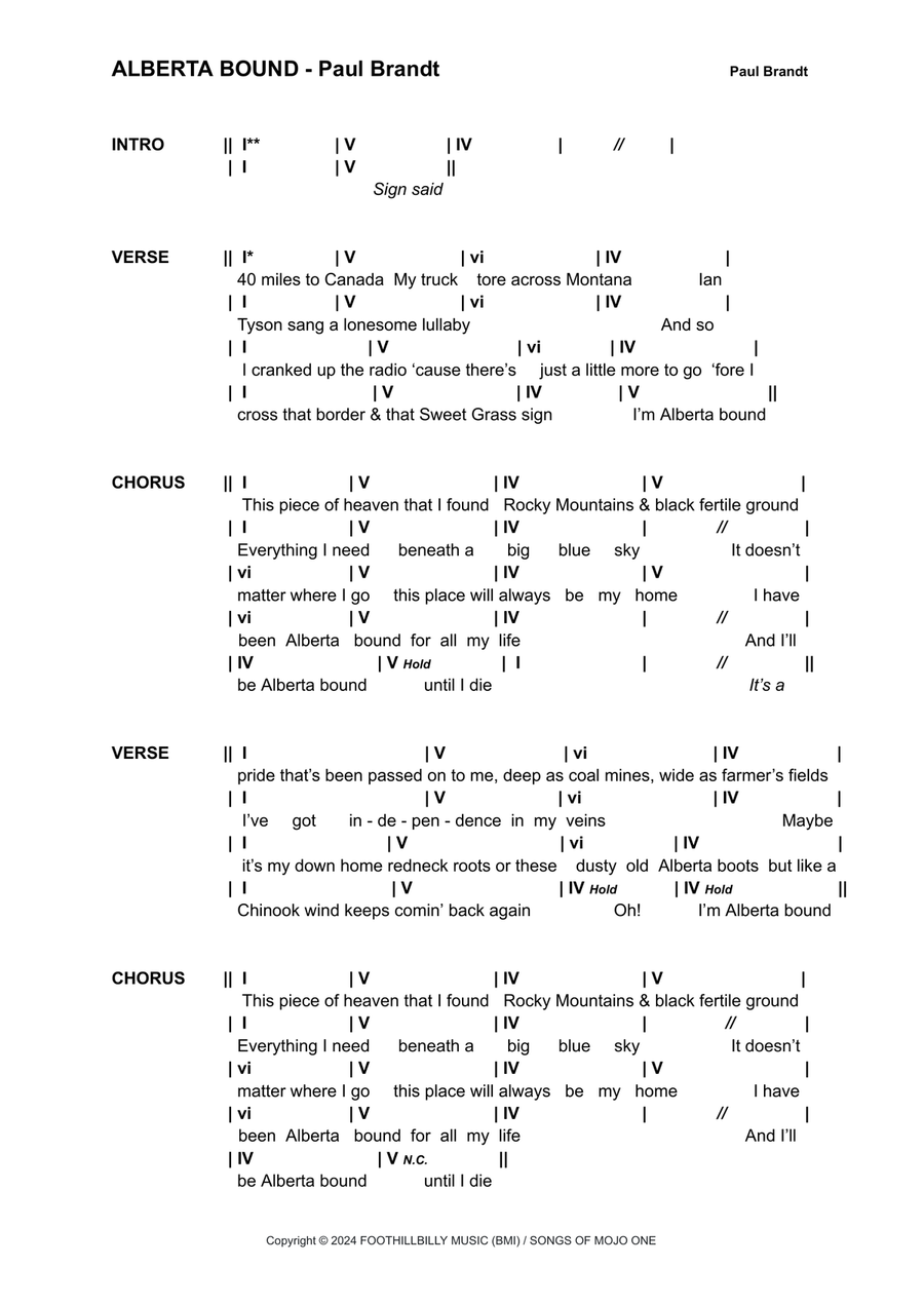 Alberta Bound Alberta Bound Piano scores gallery preview page 1