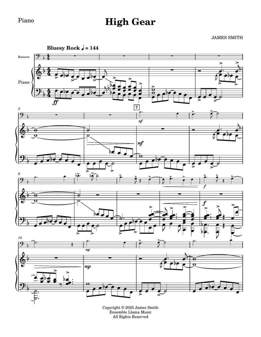 High Gear (Bassoon Solo With Piano Accompaniment) Bassoon Solo scores gallery preview page 2