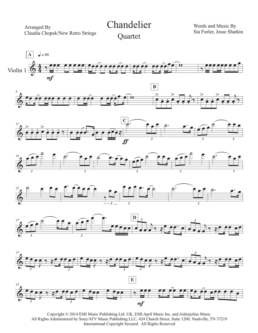 Chandelier Chandelier String Quartet scores gallery preview page 1