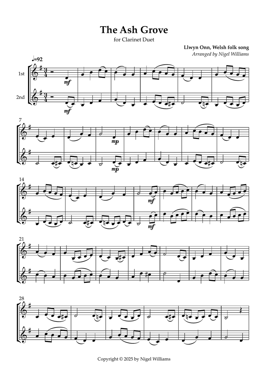 The Ash Grove The Ash Grove Clarinet Duet scores gallery preview page 1
